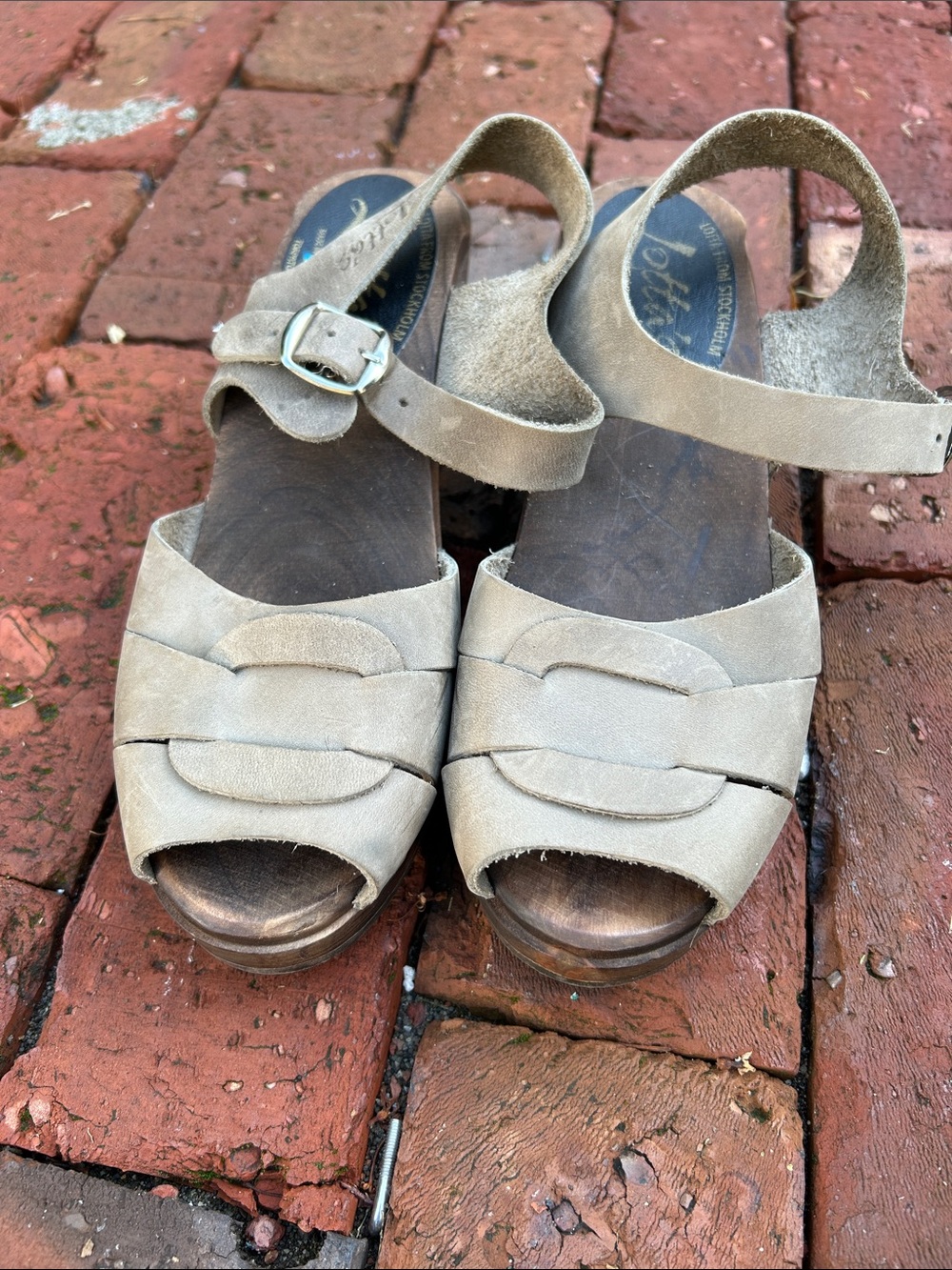 Lotta From Stockholm Taupe Suede Open-Toe Slingback Wedges